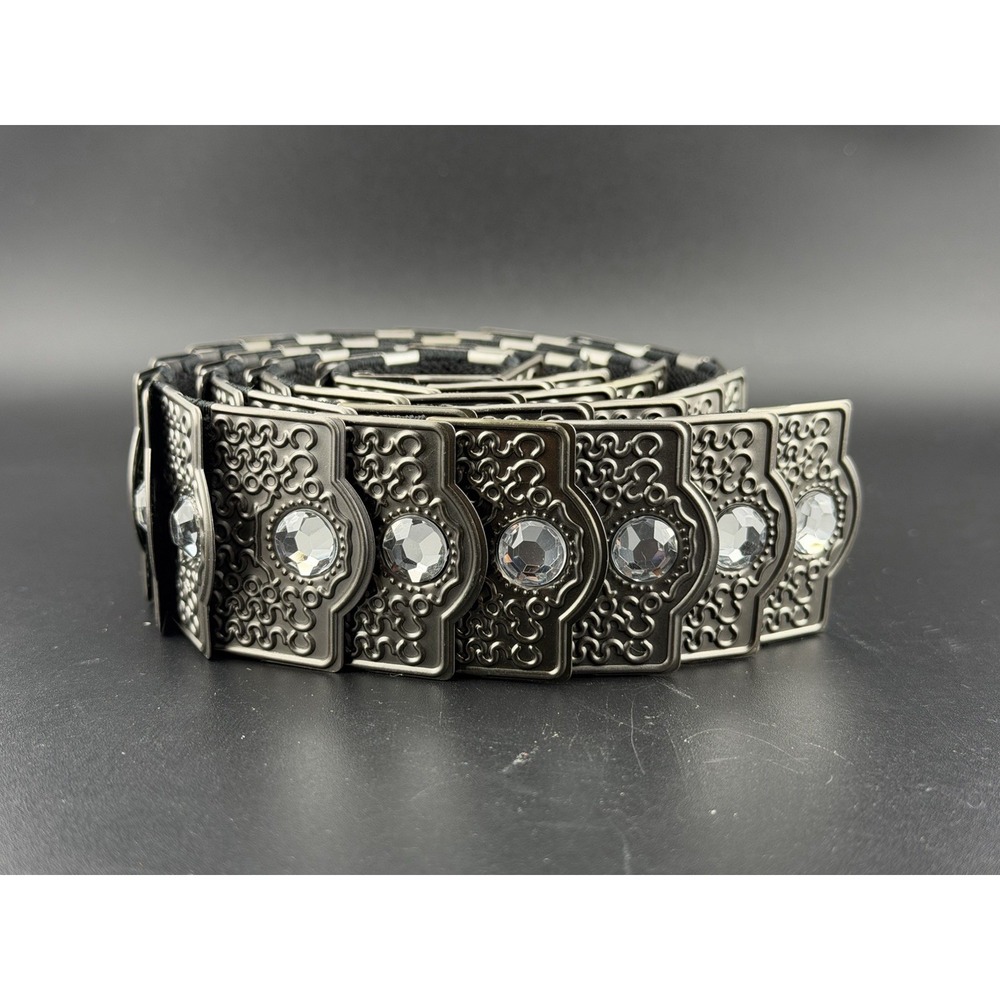 Chico's Navajo-style Armor Scale Stretch Belt Small/Medium Silver Rhinestone - Picture 1 of 4